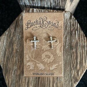 LUCKY BRAND Sterling Silver Post Brass Religious Cross Gothic Stud EARRINGS